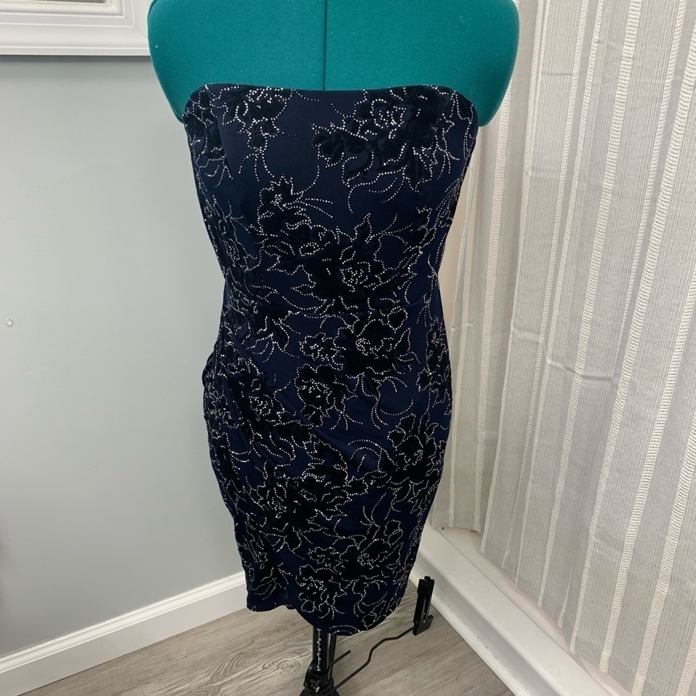 City Vibe Midnight Blue and Black w/ Silver Strapless Dress size 3